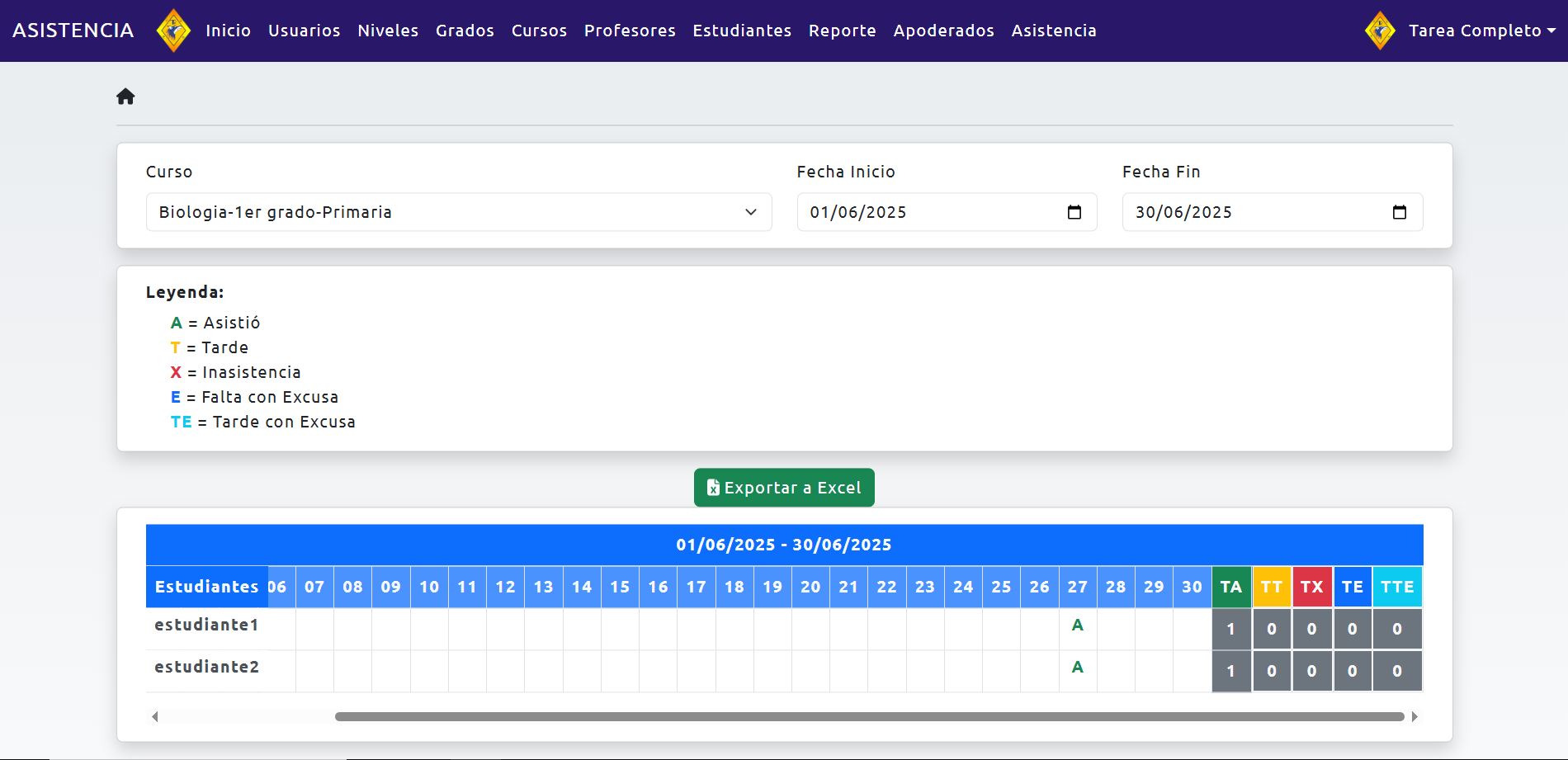 Reporte Asistencia